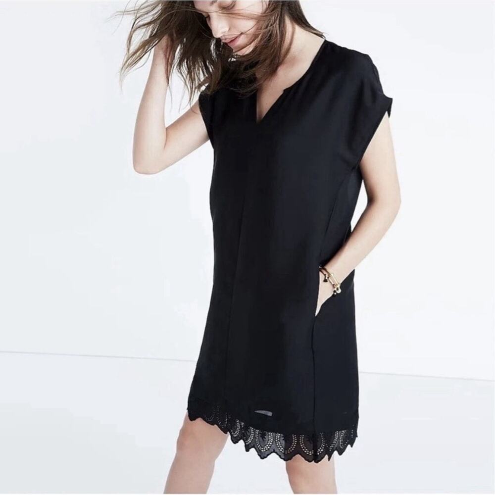 Madewell Womens XS Dress Duskway Eyelet Black Short Shift Dress
